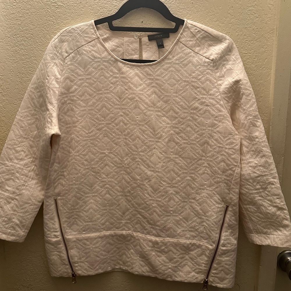 Textured Cream Sweater with Zipper Accents